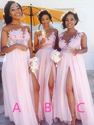 A-Line/Princess Scoop Chiffon Sleeveless Floor-Length Bridesmaid Dresses
