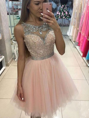 A-line/Princess Scoop Tulle Sleeveless Short/Mini Dresses