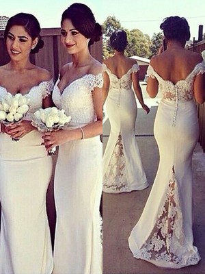 Trumpet/Mermaid Off-the-Shoulder Satin Sleeveless Sweep/Brush Train Bridesmaid Dresses