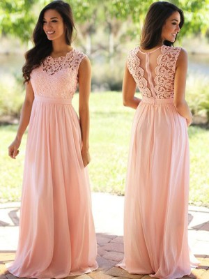 A-Line/Princess Scoop Chiffon Sleeveless Floor-Length Dresses