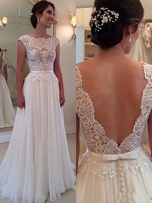 A-Line/Princess Scoop Chiffon Sleeveless Sweep/Brush Train Dresses